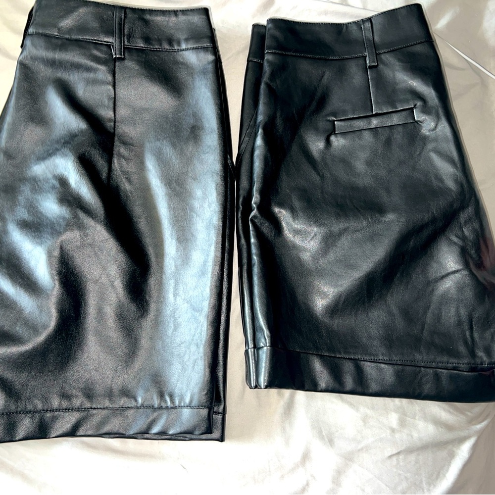 New Sleek 2 pair Blk “Leather” shorts sz  L Tall $10 for both